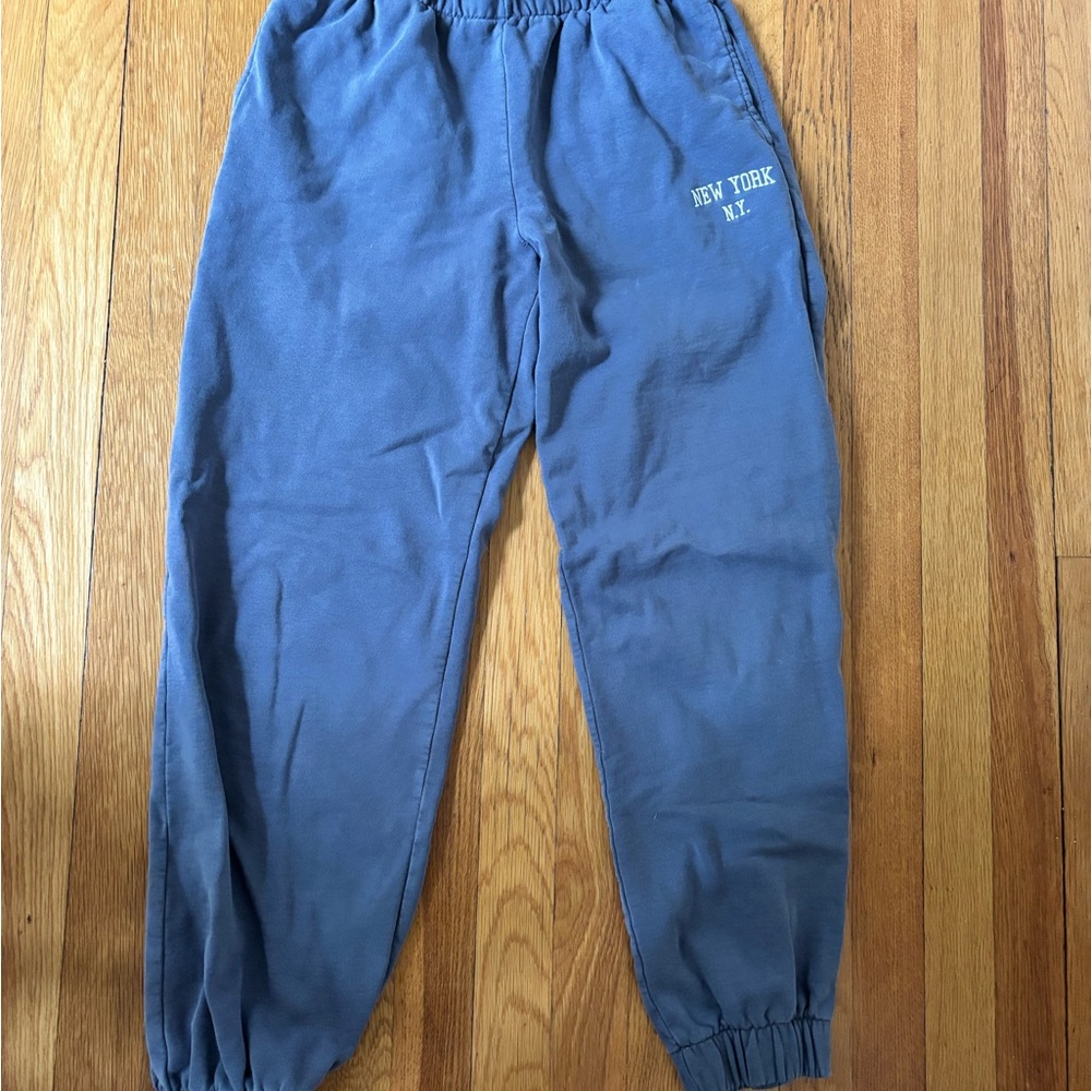 Brandy Melville Blue Track Pants with Elastic Waistband